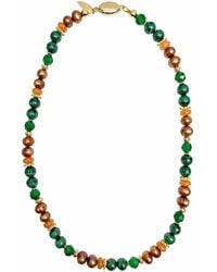 Farra - Vintage Style Malachite With Freshwater Pearl And Gems Necklace - Lyst