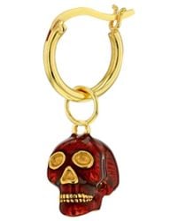 True Rocks - Red & 18kt Gold-plated Mini Skull Charm On Gold Hoop - Lyst