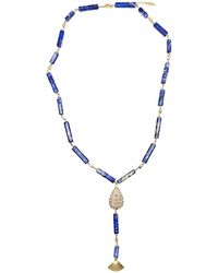 Farra - Lapis Y Shape With Tassel Necklace - Lyst