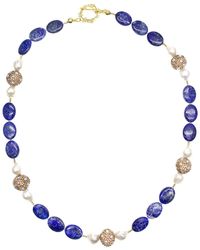 Farra - Lapis With Freshwater Pearl With Rhinestone Necklace - Lyst