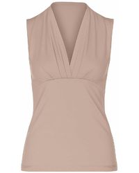 Conquista - Draped Taupe Jersey Top - Lyst