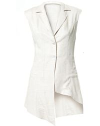 Metamorph - Neutrals Asymmetric Buttoned Top With Linen - Lyst