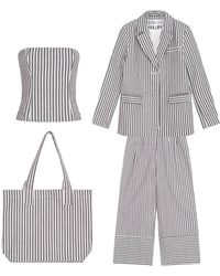 London Atelier Byproduct - Striped Blazer Trousers Corset And Tote Bag Co Ordinates Set - Lyst