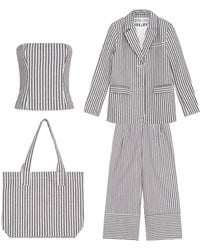 London Atelier Byproduct - Striped Blazer Trousers Corset And Tote Bag Co Ordinates Set - Lyst