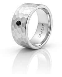 Unaloe - Sterling Hammered Band Ring With Diamond – Gift For Her Modern Luxury Statement Jewelry - Lyst