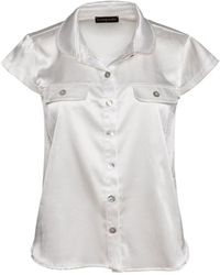 Conquista - Neutrals Ecru Cap Sleeve Shirt - Lyst