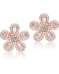 Genevive Jewelry - Sterling Silver Rose Plated Clear Cubic Zirconia Flower Stud Earrings - Lyst