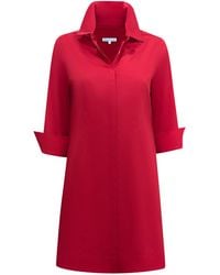 Perlavera - Ciam Solid Cotton Satin Three Quarter Sleeve Length Slim Fit Mini Dress - Lyst