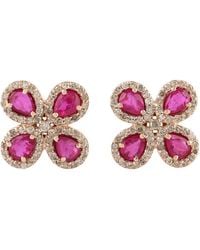 Artisan - Natural Ruby Stud Earrings 14k Solid Rose Gold Diamond - Lyst