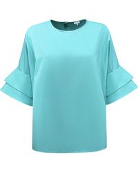 Perlavera - Cosy Solid Aqua Cotton Flare Sleeve Top - Lyst