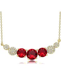 Genevive Jewelry - Gorgeous Sterling Silver Gold Plated With Red Cubic Zirconia Bar Necklace - Lyst