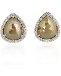 Artisan - Ice Diamond 18k White Gold Pear Shape Stud Earrings Handmade Jewelry - Lyst