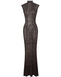 Miss Circle New York - Tyanna Mocha Burnout Velvet Mesh Backless Mermaid Maxi Dress - Lyst