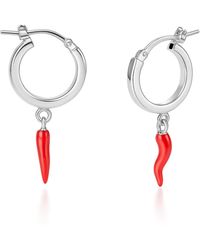 Unaloe - Sterling Hoop Earrings With Horn Pendant – Protective Italian Talisman Jewelry For - Lyst