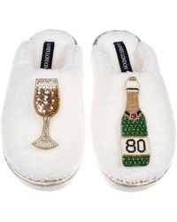 Laines London - Neutrals Teddy Closed Toe Slippers With 80Th Champers Bottle & Glass Brooches - Lyst