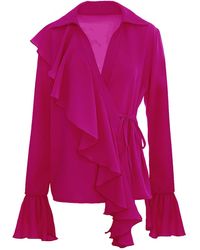BLUZAT - Fuchsia Ruffled Wrap Blouse - Lyst