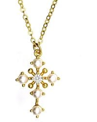 VicStoneNYC Fine Jewelry - Solid Natural Diamond And Pearl Cross Necklace - Lyst