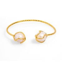 Ebru Jewelry - Pearl Embellished Gold Cuff Bracelet - Lyst