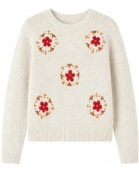Yumi' - Ivory Patch Floral Embroidered Relaxed Jumper - Lyst