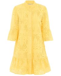 Hortons England - St. Tropez Broderie Mini Dress Yellow - Lyst