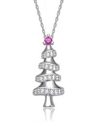 Genevive Jewelry - Plated With & Clear Cubic Zirconia Christmas Tree Design Pendant Necklace - Lyst