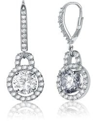Genevive Jewelry - Cubic Zirconia Sterling Plated Round Drop Euro Earrings - Lyst