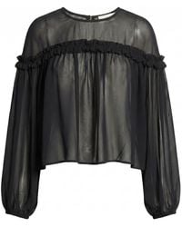 Modenaire - Sheer Ruffle Blouse Fluid Silhouette - Lyst