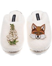 Laines London - Neutrals Teddy Closed Toe Slippers With Fox & Foxglove Brooches - Lyst