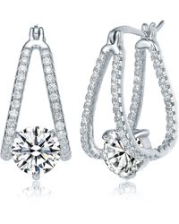 Genevive Jewelry - Plated With Clear Cubic Zirconia Solitaire Double Trapeze Inside-Out Oblong Hoop Earrings - Lyst