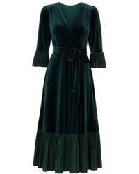 Yumi' - Velvet Wrap Midi Dress With Contrast Hemline - Lyst