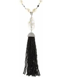 Cosanuova White Pearl & Onyx Tassel Necklace - Black