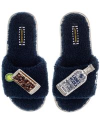 Laines London - Teddy Toweling Slipper Sliders With Vodka & Coke Brooches - Lyst