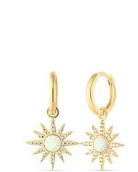 Spero London - Drop Hoop Sun White Opal Earring Sterling Silver - Lyst