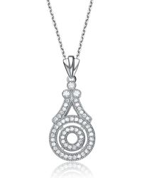 Genevive Jewelry - Cubic Zirconia Sterling Silver White Gold Plated Round Drop Pendant - Lyst