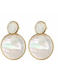 By Ozge - Bride's Mother Of Pearl & Plated Disc Stud Earrings - Lyst