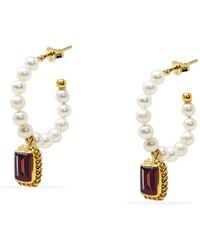 Vintouch Italy - Luccichio Garnet And Pearl Hoop Earrings - Lyst