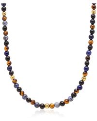 Nialaya - Beaded Necklace With Dumortierite, Brown Tiger Eye, And Gold - Lyst