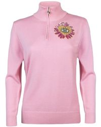 Laines London - Laines Couture Quarter Zip Jumper With Embellished Pink Flower Heart Eye - Lyst