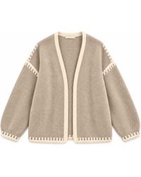 LAtelier London - Neutrals Taupe Knit Cardigan With Cream Contrast Trim & Detail - Lyst