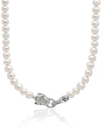 Nialaya - Pearl Necklace With Panther Head Lock - Lyst