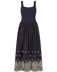 Lily and Lionel - Cora Sleeveless Jersey Bodice Embroidered Midi Dress - Lyst