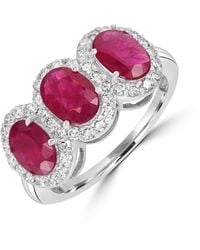 Artisan - Three-Stone Ruby & Diamond Halo Band Ring - Lyst