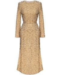 POST MERIDIEM - Sequin Decorated Velvet Long Sleeve Midi Dress - Lyst