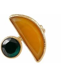 By Ozge - Golden Balance Honey Chalcedony & Onyx Plated Adjustable Ring - Lyst