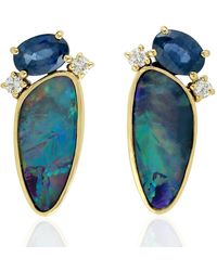 Artisan - 18k Yellow Gold Natural Opal Doublet Stud Earrings Handmade Jewelry - Lyst