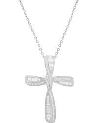 Kylie Harper - Baguette Twist Diamond Cz Cross Pendant - Lyst