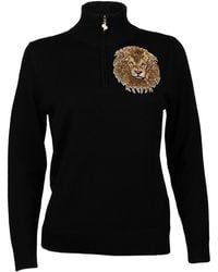 Laines London - Laines Couture Quarter Zip Jumper With Embellished Lion Head - Lyst