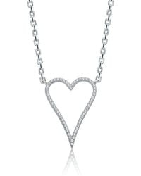 Genevive Jewelry - Rachel Glauber Plated With Cubic Zirconia Elongated Open Heart Halo Pendant Necklace - Lyst