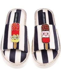 Laines London - Flatform Stripe Open Toe Slippers With Cute Ice Lolly Brooches - Lyst