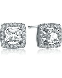 Genevive Jewelry - Sterling Oval Cubic Zirconia Solitaire With Square Halo Earrings - Lyst
